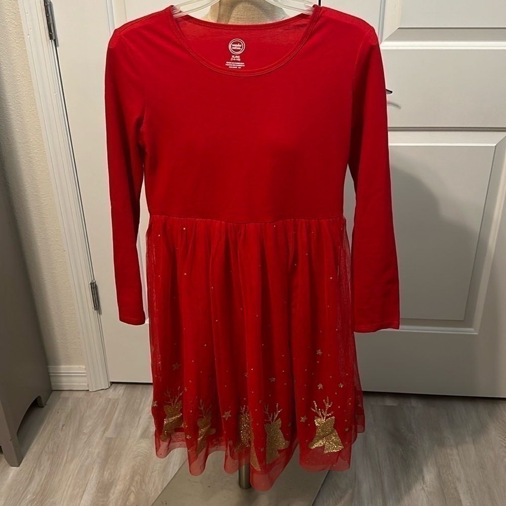 WONDER NATION GIRLS GLITTER REINDEER CHRISTMAS DRESS GUC SZ XL (14/16) HOLIDAY